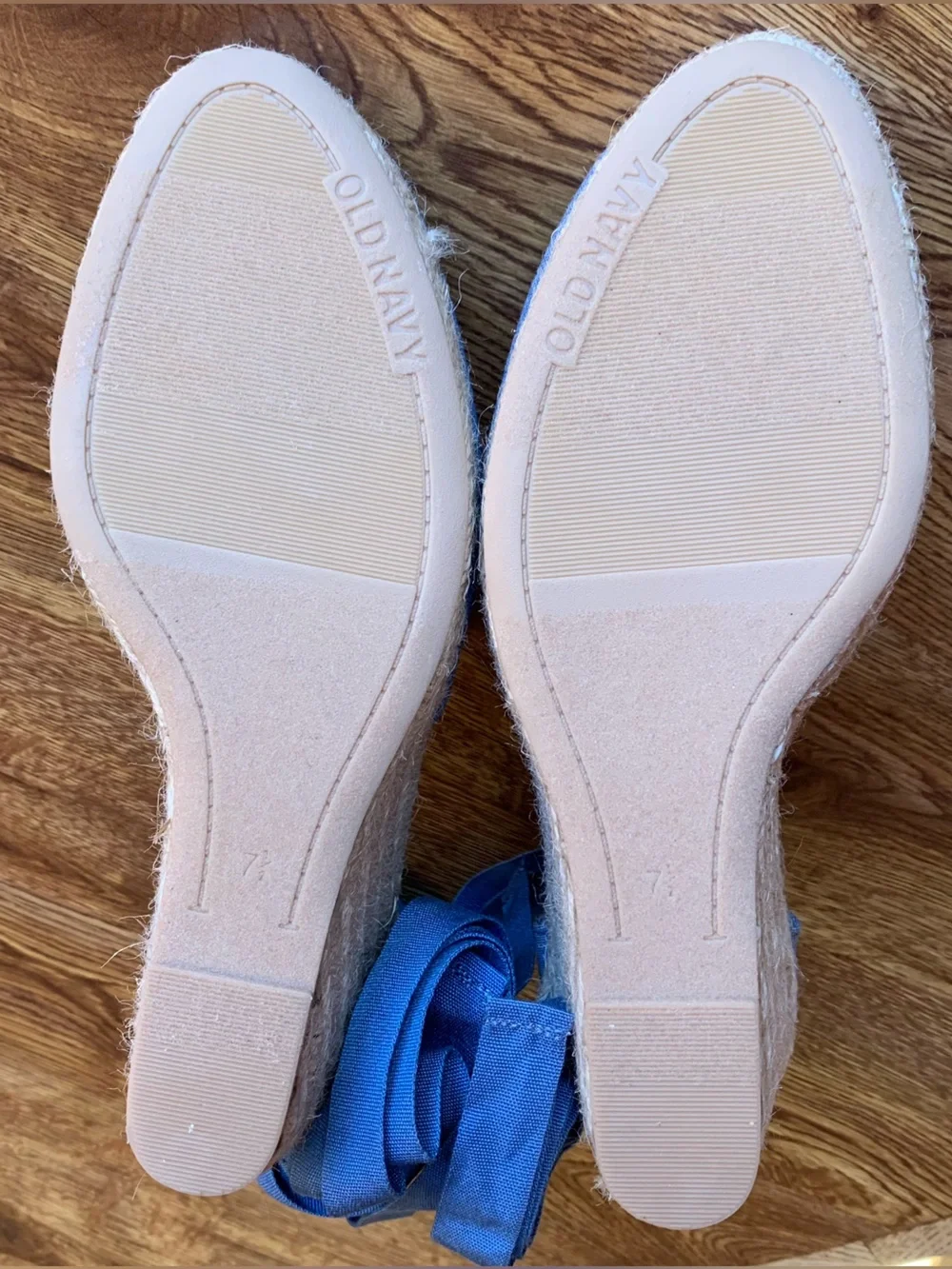 Blue Chambray Espadrille Wedge Sandals with Ankle Tie
